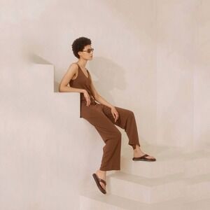 Unbound Merino | Travel Wide Leg Jumpsuit Cedar Brown Merino Wool Tencel L